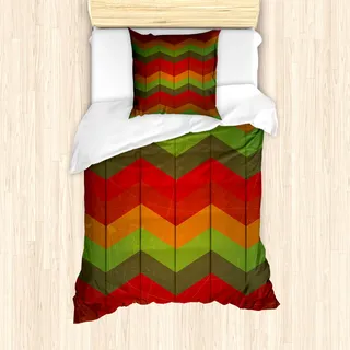 ABAKUHAUS Stammes Mantele, Abstrakt Zigzag Striped, Milbensicher Allergiker geeignet mit Kissenbezügen, 135 cm x 200 cm - 80 x 80 cm, Wald, Grün, Orange - Orange