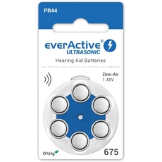 everActive 675, 6 Stück, Hörgerätebatterien, hohe Leistung, Zink-Luft-Batterien, 1 Blisterkarte, 4-jährige Haltbarkeit, blau, Ultrasonic PR44