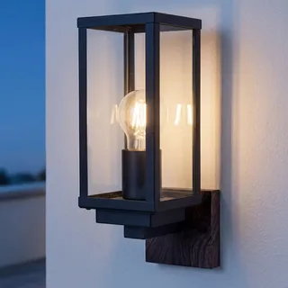 Wandlampe Außen Schwarz Holz Balkon Garten E27 IP44 t:17 cm Außenlampe Vintage