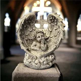 eberin · Grabengel Denkend – EIN Hauch von Frieden und Trost · anmutigen Engeln in antik-grau für den Friedhof · Höhe 9,5cm · Schutzengel - Grau