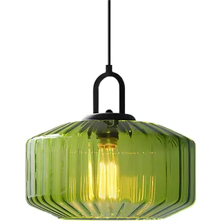 XIRYTU-H Industrielle Glas Pendelleuchte, Vintage E27 Hängelampe mit Schwarzem Metall, Höhenverstellbare Deckenleuchte für Küche, Esszimmer, Bar, Wohnzimmer (Grün)