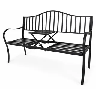 Gartenbank mit Tisch klappbar aus Metall Schwarz für Balkon und Terrasse - Schwarz