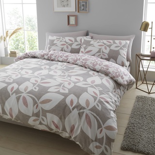 Catherine Lansfield Inga Leaf Blush Bettwäsche-Set, 140 x 220 + 65 x 65 cm