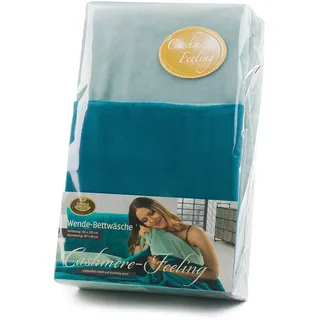 Gözze - Wendebettwäsche, Cashmere-Feeling, Bettbezug: 155 x 200 cm, Kissenbezug: 80 x 80 cm, Mikrofaser - Aqua/Petrol
