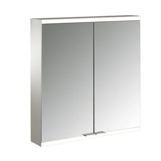 emco prime 2 Lichtspiegelschrank, 600 mm, 2 Türen, mit verspiegelten Seitenwänden, Aufputzmodell, 949706323, Farbe: aluminium/weiß