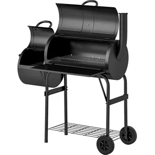 Holzkohlegrill aus Stahl BBQ Smoker mit Deckel Thermometer Räder Ablage fahrbar Grillwagen mit Luftzufuhr Kohlewanne, Kohlegrill Kohlegrillwagen für Barbeque Camping, Garten 109x60x120 cm Aosom - Schwarz