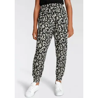 Haremshose KIDSWORLD "Viskosehose allover gemustert", Mädchen, Gr. 176/182, N-Gr, schwarz (schwarz geblümt), Jersey, Obermaterial: 95% Viskose, 5% Elasthan, gemustert, mehrfarbig, lang, Hosen Haremshose, mit Blumen bedruckt, Topseller