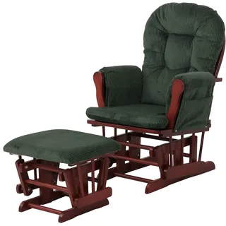 Mendler Relaxsessel HWC-C76, Schaukelstuhl Sessel Schwingstuhl mit Hocker Stoff Cord 320g/m2 Öko-Tex ~ grün Gestell dunkel