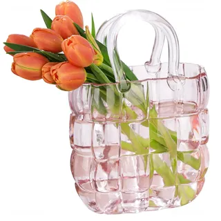 NiHome Glas-Geldbörsen-Vase, rosa Glas-Taschen-Vase mit Griff