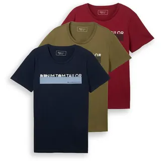 Tom Tailor Triplepack T-Shirt mit Print blau/grün L