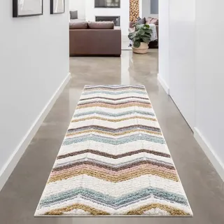 Carpet City "Focus 3009", bunt Mehrfarbig B:80cm H:20mm L:300cm, Polypropylen, Teppiche, Läufer, Boho, Hochtief-Muster/ 3D-Effekt, für Wohnzimmer, Schlafzimmer