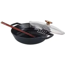 BEKA CLASSIC Nori Wok, Gusseisen, 30 cm, 2 Griffe, Grillrost, Essstäbchen und Deckel