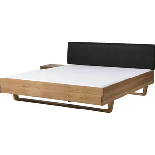 MASSIVMOEBEL24.DE Bett mit Nachttisch links Eiche 200x200x85 natur geölt, Kopfteil anthrazit FICHTELBERG #52