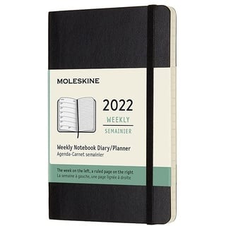 Moleskine Wochenplaner 2022, 12 Monate Wochenkalender, Wochenplaner und Notizbuch, weicher Einband, Format Pocket 9 x 14 cm, Farbe Schwarz, 144 Seiten