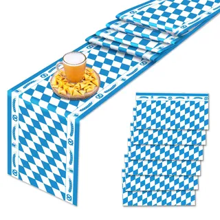 Oktoberfest Tischläufer 6 Stück Oktoberfest Deko 275x35cm Bayrische Deko Blau Weiß Bayerische Tischband Tischdecke für München Bier Festival Bierzelten Biergarten Party Zubehör