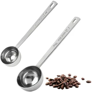 PARFCO 2 Stück Kaffeedosierlöffel, 304 Edelstahl Kaffeelöffel Portionierer, 30 ml und 15 ml Kaffeemesslöffel, Messlöffel Set mit Langem Griff, für Kaffeebohnen, Zucker, Milchpulver