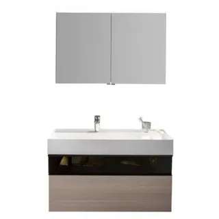 burgbad Yumo Set Mineralguss-Waschtisch inklusive Waschtischunterschrank, inklusive Spiegelschrank mit LED-Waschtischbeleuchtung, Breite: 1015mm, SFLA102F3725G0179, Farbe: Weiß Matt Melamin / Weiß
