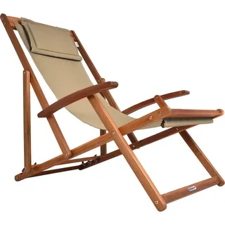 CASARIA® Sonnenliege Holz Wetterfest Klappbar Verstellbar 160kg Belastbar Armlehne Nackenkissen Garten Balkon Liegestuhl Akazie 94x94x60cm Beige - Beige
