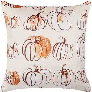 BELIANI Dekokissen Beige Samtstoffbezug mit Polyester-Füllung 45 x 45 cm Halloween Kürbis Motiv Zweiseitig Bedruckt Accessoires Wohn- u. Schlafzimmer - Beige, Weiß