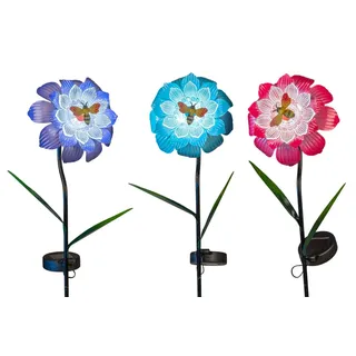 3er Set Solar Gartenstecker LED Solarleuchten Blüte mit Biene Metall - Bunt