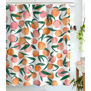 Lifeel Allover Fruits Duschvorhang, Pfirsich, niedlicher, Heller Stoff, Badezimmer-Vorhang-Set mit 12 Haken, buntes Design, wasserdicht, pfirsichrosa, 183 x 183 cm