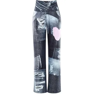 Winshape Damen Functional Comfort Wide Leg Pants CUL105C “High Waist” im Jeans Print, Soft Style, Fitness Freizeit Dance