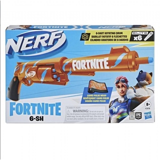 Nerf Fortnite 6-SH Blaster-Camo Pulse Wrap, Hammer Action Priming, Drum, 6 Elite Darts