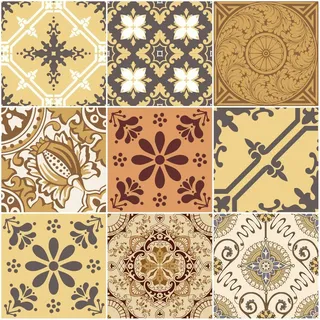 Ambiance Sticker Selbstklebende Wandtattoo Aufkleber, Wanddekoration, Fliesenaufkleber für Badezimmer und Küche Baroques - 9 Stück Aufkleber 20 x 20 cm