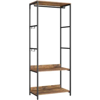 SONGMICS Kleiderschrank offen, Kleiderständer, Garderobenständer, Garderobe mit Kleiderstange, Ablagen, abnehmbare Haken, 40 x 60 x 181 cm, vintagebraun RGR006B01
