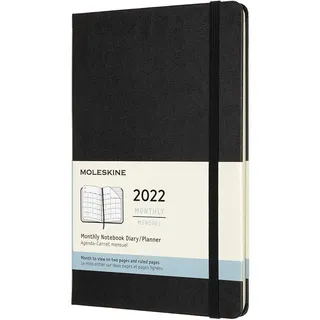 Moleskine Monatskalender 2022, 12 Monate Monatsnotizkalender, Notizbuch mit Festem Einband, Format Groβ 13 x 21 cm, Farbe Schwarz, 128 Seiten
