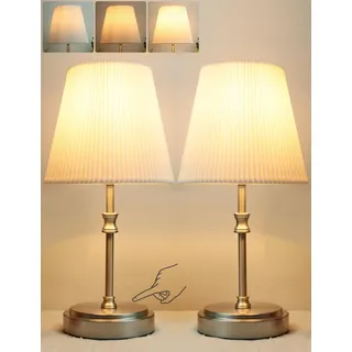 HSLighting Nachttischlampe Touch Dimmbar, Tischlampe Touch Dimmbare Glühbirne 3 Helligkeitsstufen Einstellbar Schreibtischlampe Tischleuchte für Nachttisch Schlafzimmer Lesen Wohnzimme, 2stuck
