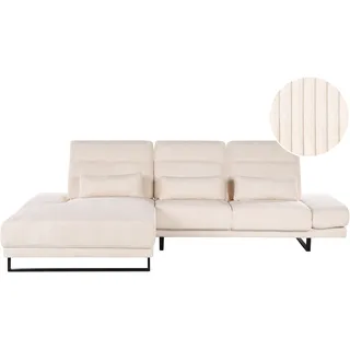 Beliani Ecksofa Beige Cord L-Förmig mit Chaiselongue Rechtsseitig 3 Dekokissen Verstellbare Armlehnen Rückenlehne Sitztiefe Kopfstütze - Beige/Schwarz