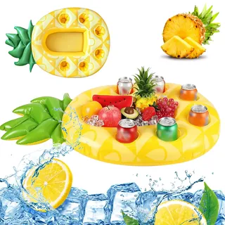 Ananas Poolbar, Aufblasbarer Getränkehalter Schwimmender, 2in1-Getränke und Snackhalter Poolbar 7 Löcher Große Kapazität Untersetzer, für Party Pool Strand Mottoparty, Flaschenhalter Sommer Schwimmbad