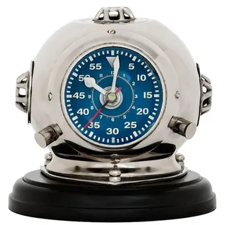 Casa Padrino Designer Uhr Taucherhelm auf Sockel 18 x H. 19 cm - Luxus Tischuhr - Silber, Schwarz