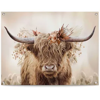 Poster REINDERS "Highlander in Blumen", beige (farbe bild(er): beige), B:80cm H:60cm T:0,1cm, Leinwand, Bilder, Poster, Outdoor für Garten oder Balkon