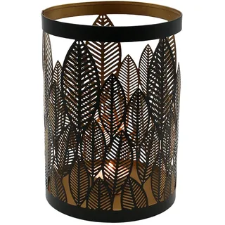 Windlicht aus Metall/Blatt Dekor in Schwarz/innen Gold/Maße L/B/H: ca. 18 x 13 x 18 cm