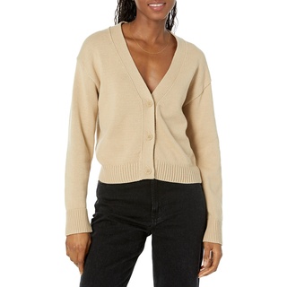 Amazon Essentials Damen Kurzer Cardigan mit V-Ausschnitt in lockerer Passform, Bräunen, M