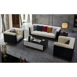 Sofagarnitur Leder Couch Garnituren Design Modern Sofa 3+2+1 Sitzer Sofas Neu - Weiß