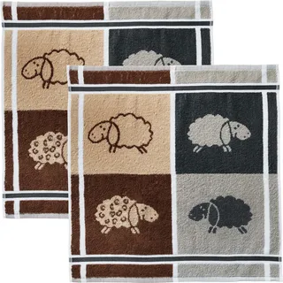 Kracht Frottier-Geschirrtuch "Schafe" 2er-Pack Baumwolle Schafe Größe 50x50 cm
