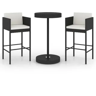 vidaXL 3-tlg. Gartenbar-Set mit Kissen Poly Rattan Schwarz - Schwarz
