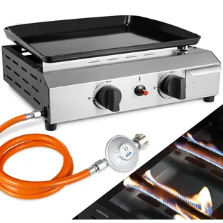 Gasgrill - Tischgrill mit 2 Brennern - Edelstahl - Erdgas - Tragbarer Camping- und Picknickgrill - Leicht zu reinigen