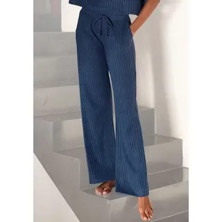Homewearhose LASCANA, Damen, Gr. 36/38, N-Gr, blau (blau, meliert), Rippware, Obermaterial: 56% Polyester, 41% Viskose, 3% Elasthan, meliert, unifarben, bequem lang, Hosen Homewearhose, -Lounge-/Strickhose mit weitem Bein und seitlichen Taschen, Loungewear