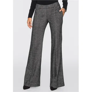 Marlene-Hose BONPRIX, Damen, Gr. 50, N-Gr, grau (grau, schwarz meliert), Obermaterial: 90% Polyester, 10% Wolle, festlich, loose fit, Hosen Marlene-Hose, lockere Passform, weites Bein, Woll-Optik, festlicher Stil