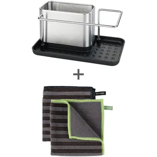 Küchenorganizer-Set WENKO "Modell Universal", silberberfarben matt, B:21cm H:10,5cm L:12cm T:12cm, Edelstahl, Küchenhelfer-Sets, Küchenorganizer-Set, viel Stauraum für Spülmittel und Spültuch, aus rostfreiem Edelstahl