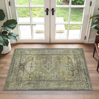 GENIMO Kleiner Teppich 60x90 cm Vintage Fußmatte Waschbar Kupfer Braun | Weich Rutschfest Carpet, Kurzflor Retro Carpet, für Eingangsbereich, Badezimmer Schlafzimmer, Stilvoller Kleiner Teppich