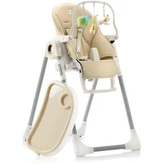 Sweety Fox Hochstuhl Baby mit Liegefunktion - Verstehllbar und Klappbar, Kinderstuhl mit Sicherheitsgurt - Mitwachsender Kinderhochstuhl 6 Monaten bis 3 Jahren, max. 15 kg - Beige