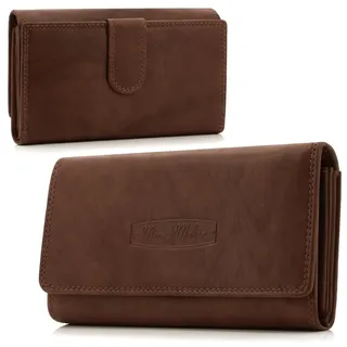 ekavale Damen-geldbörse XXL aus Rindsleder mit RFID Leder-Geldbörse mit vielen Fächern für Frau (Braun)