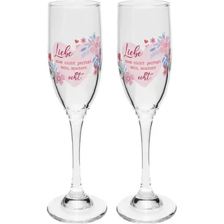 GRUSS & CO Sektglas Set Motiv "Echt" | Sektgläser, 20 cl, Geschenkbox | Geschenk Hochzeit, Valentinstag | 48570