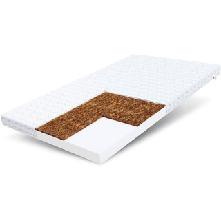 Fdm Baby Coco Schaumstoffmatratze 70 x 120 cm Kokos Matratze Kindermatratze Härtegrad H2/H3 (Mittelweich/Mittelhart) 8 cm Höhe Zweiseitig Bezug Abnehmbar Waschbar