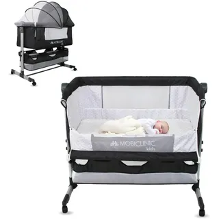 Mobiclinic Mobiclinic®, 3-in-1-Babybett, Night, Beistellbett, Höhenverstellbar, Matratze, Moskitonetz, 360°-Rollen, Gurte, Aufbewahrungskorb, Bis 20 kg, Schwarz